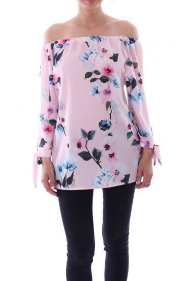 BLOUSE IMPRIME FLEURS 5077 ROSE