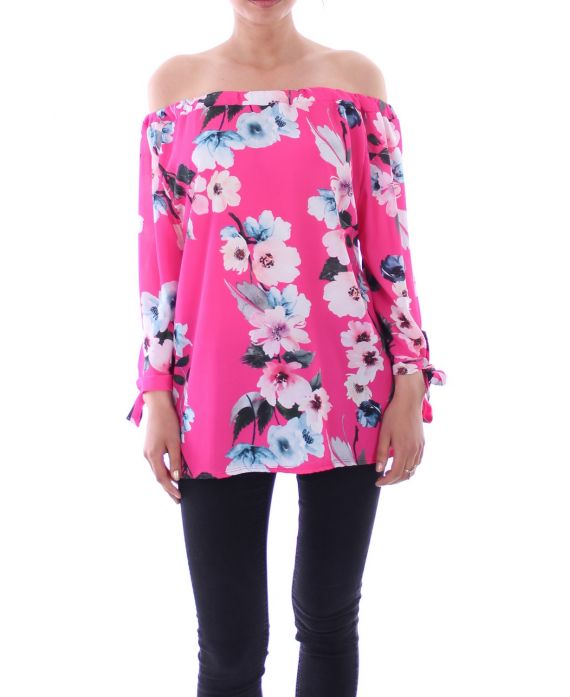 BLOUSE IMPRIME FLEURS 5077 FUSHIA