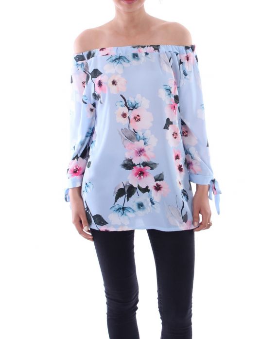 BLOUSE IMPRIME FLEURS 5077 BLEU