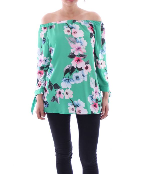 BLOUSE IMPRIME FLEURS 5077 VERT