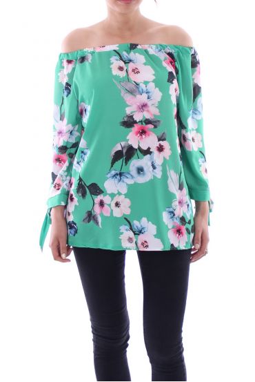 BLOUSE IMPRIME FLEURS 5077 VERT