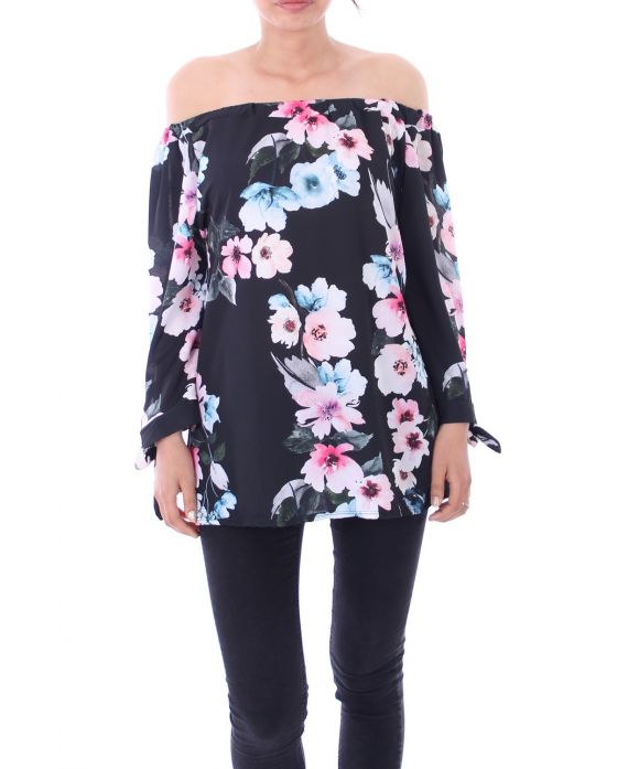 BLOUSE PRINTS BLOEM 5077 ZWART