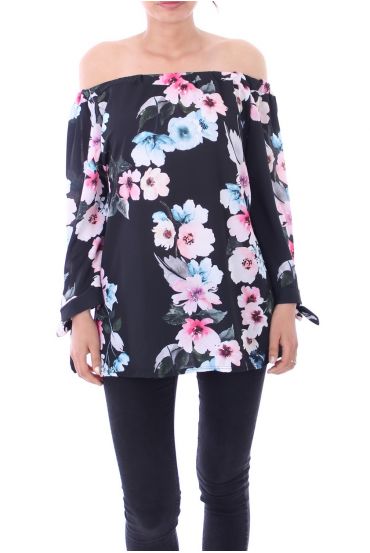 BLOUSE PRINTS BLOEM 5077 ZWART