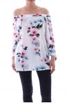 BLOUSE IMPRIME FLEURS 5077 BLANC