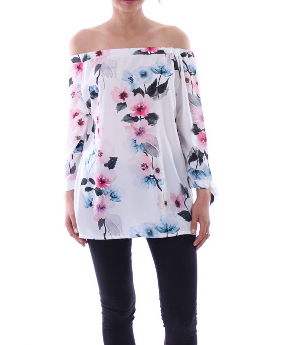 BLUSA CON ESTAMPADOS DE FLORES 5077 BLANCO