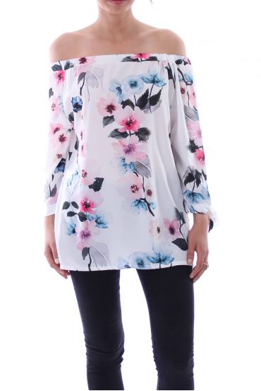 BLOUSE IMPRIME FLEURS 5077 BLANC