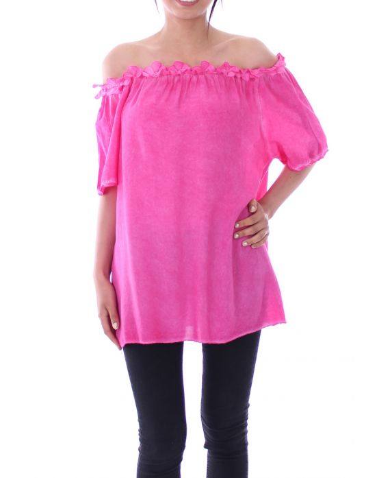 TOP AUSSCHNITT BLUMEN 9133 FUSHIA