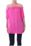 TOP AUSSCHNITT BLUMEN 9133 FUSHIA