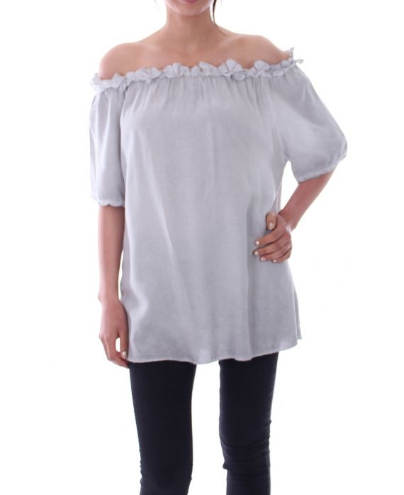 TOP DE FLORES ESCOTE 9133 GRIS