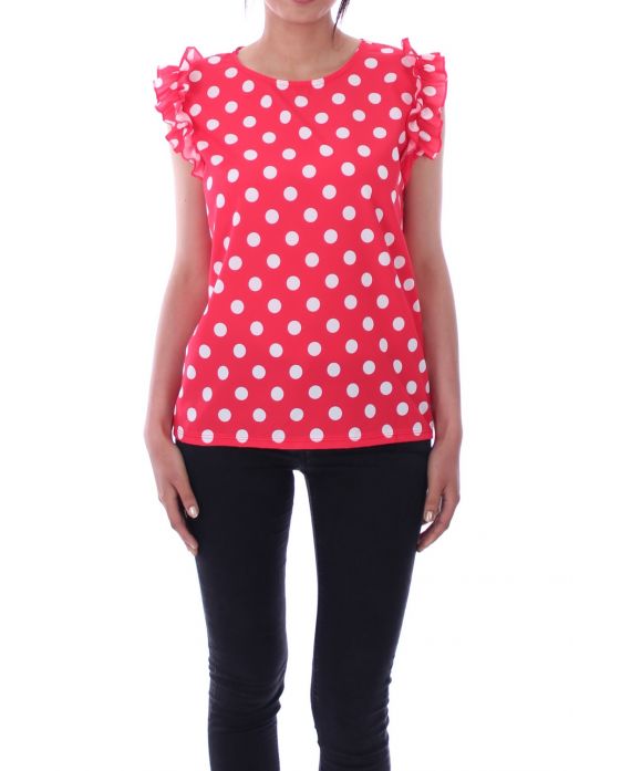 TOP IS VOORZIEN VAN POLKA DOTS 9128 ROOD