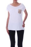 T-BOLSILLO DE LA CAMISA DE LENTEJUELAS 9148 BLANCO