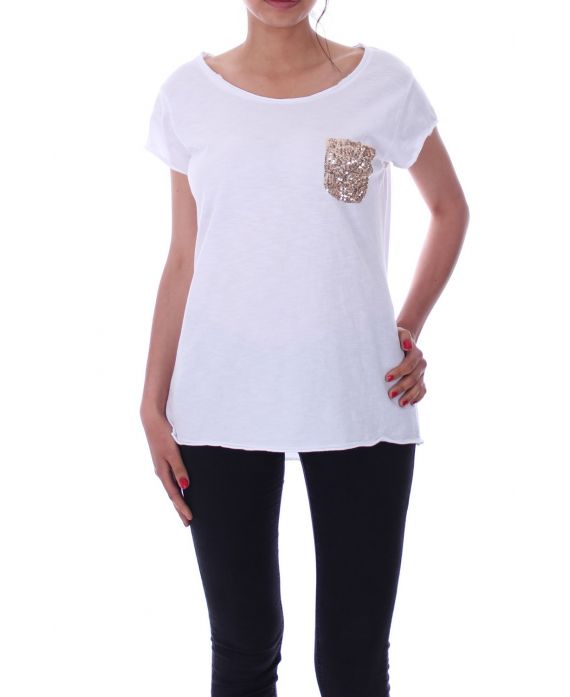 T-SHIRT POCHE SEQUIN 9148 BLANC