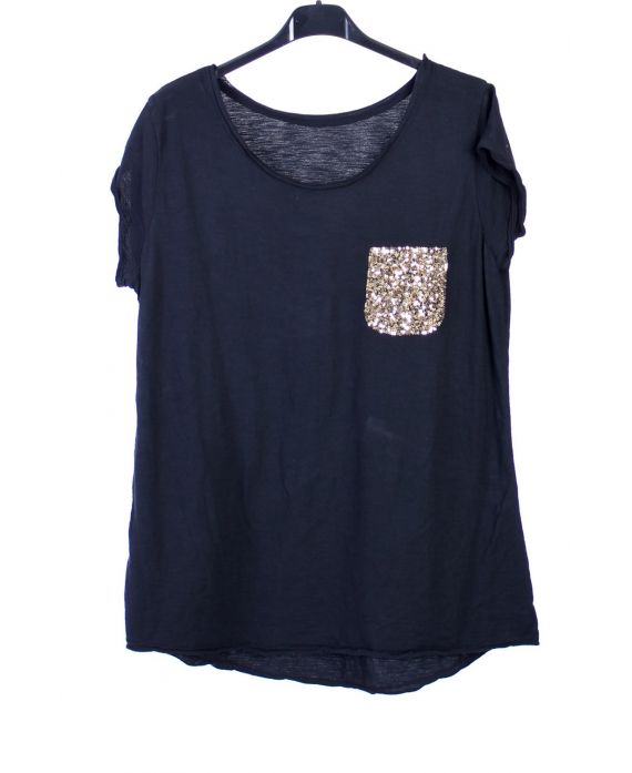 T-SHIRT POCHE SEQUIN 9148 NOIR