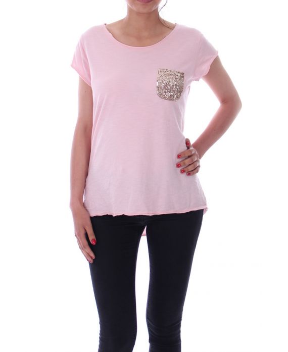 T-SHIRT POCHE SEQUIN 9148 ROSE