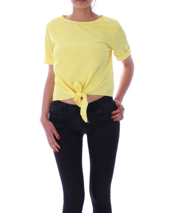 TOP CON PERLINE CRAVATTA 9140 GIALLO