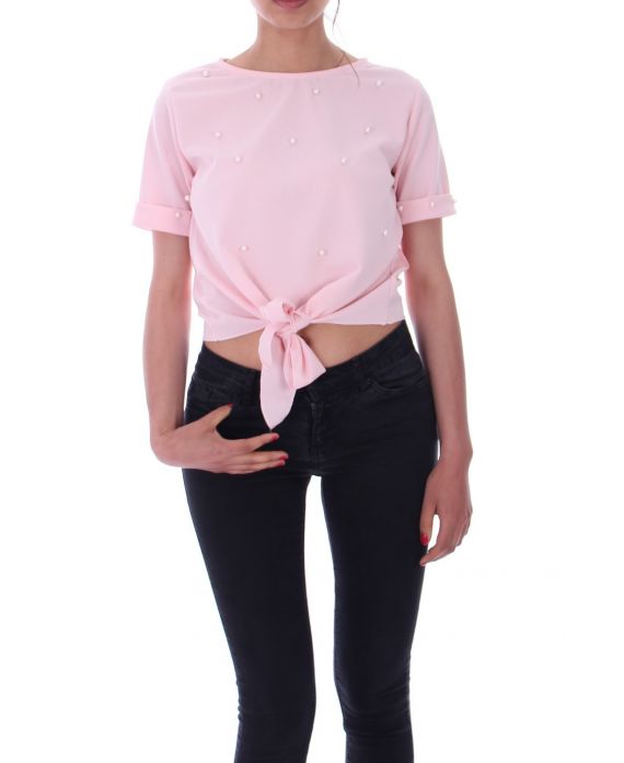 TOP CON PERLINE CRAVATTA 9140 ROSA