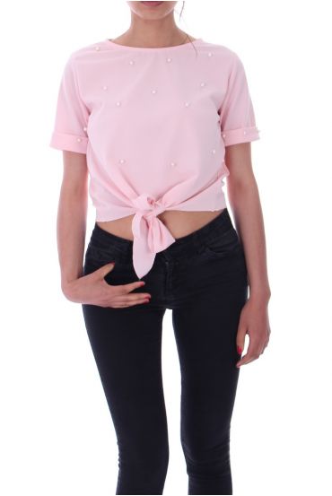 TOP HAS BEADED TIE 9140 ROSE