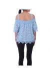 TOP A FLEURS ET DENTELLE 9145 BLEU