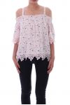 TOP CON FIORI E PIZZO 9145 ROSA