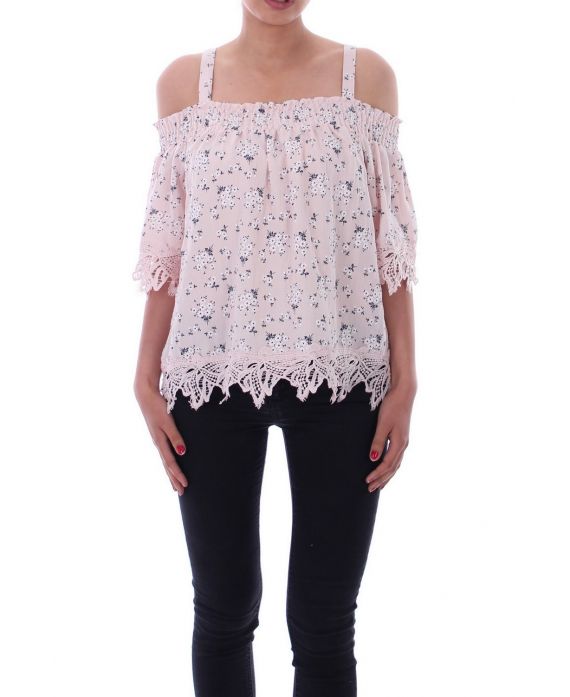 TOP A FLEURS ET DENTELLE 9145 ROSE