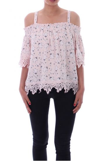 TOP A FLEURS ET DENTELLE 9145 ROSE