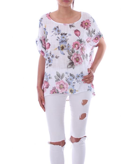 TOP IMPRIME FLEURS 9170 BLANC