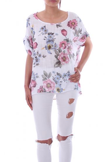 TOP IMPRIME FLEURS 9170 BLANC