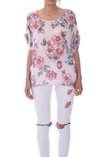 BOVEN PRINT BLOEMEN 9170 ROZE