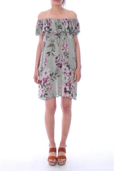 KLEID GEDRUCKT BLUMEN 9177 MILITÄR GRÜN