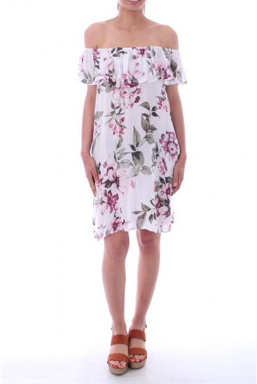 KLEID GEDRUCKT BLUMEN 9177 WEIß