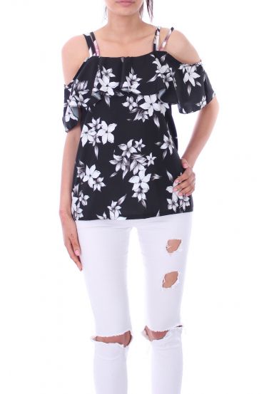 TOP IMPRIME FLORAL 9180 NOIR