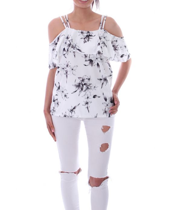 TOP IMPRIME FLORAL 9180 BLANC