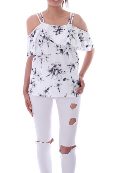 TOP IMPRIME FLORAL 9180 BLANC