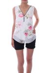 TOP ZIPPE FLEURS 9182 BLANC