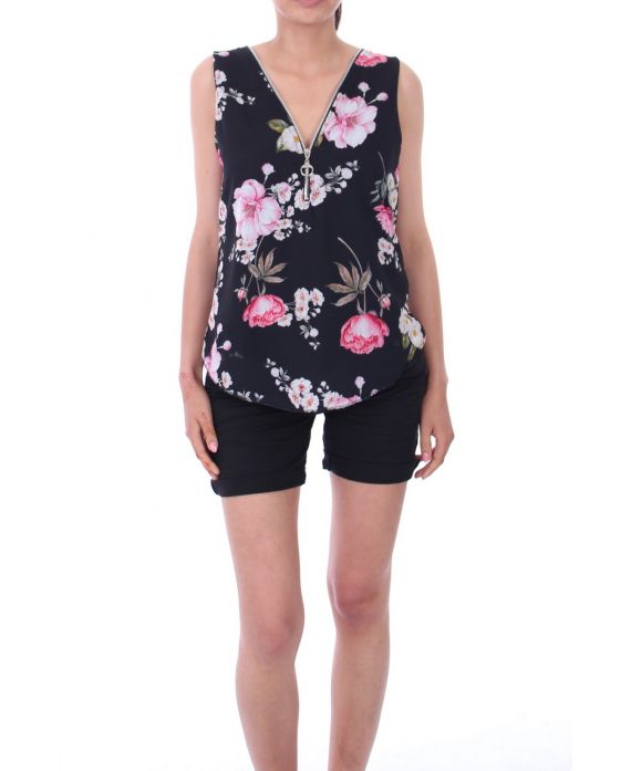 TOP CREMALLERAS FLORES 9182 NEGRO