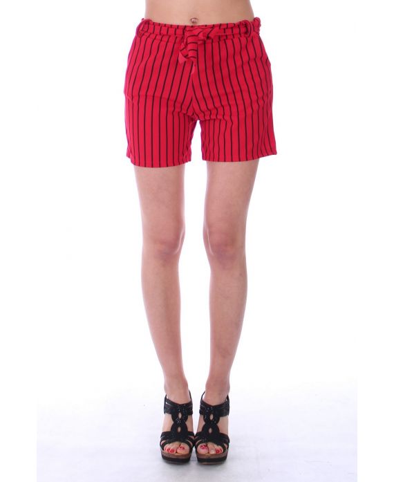 SHORT A RAYURES 9190 ROUGE