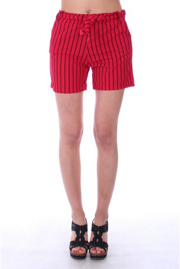 SHORT A RAYURES 9190 ROUGE