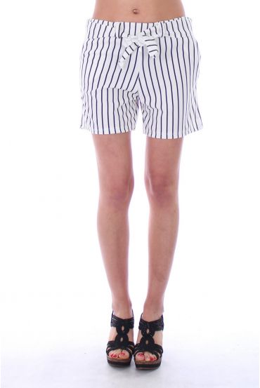 SHORT A RAYURES 9190 BLANC