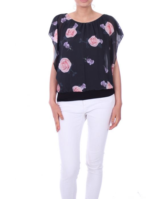 TOP A FLEURS 0021 NOIR