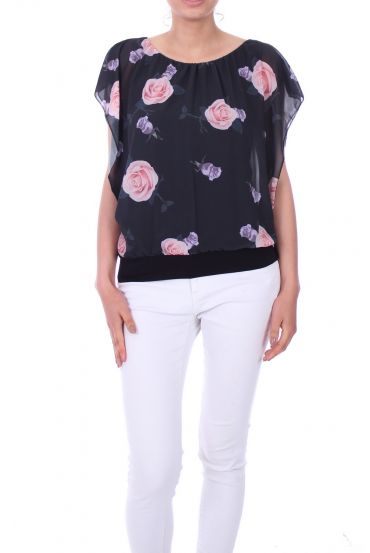 TOP A FLEURS 0021 NOIR