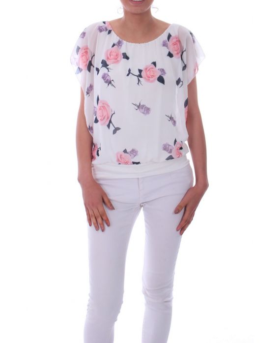 TOP A FLEURS 0021 BLANC