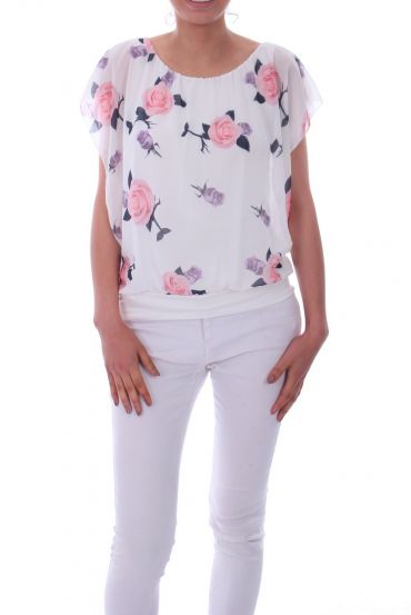 TOP A FLEURS 0021 BLANC