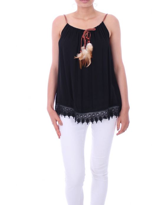 TOP NECK HAS FEATHERS 0044 BLACK