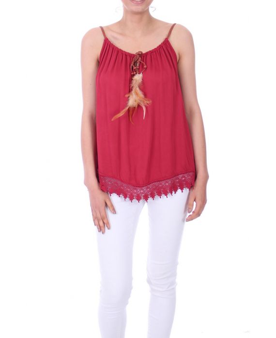 TOP NECK HAS FEATHERS 0044 BORDEAUX