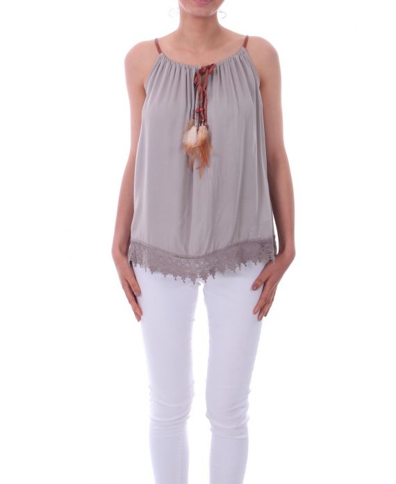 TOP NECK HAS FEATHERS 0044 TAUPE