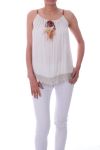 TOP NECK HAS FEATHERS 0044 BEIGE