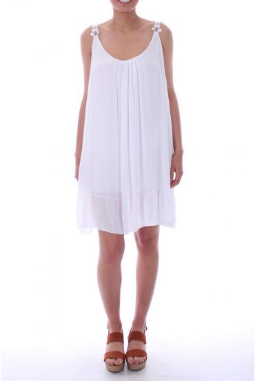 ROBE BRETELLES A FLEURS 0017 BLANC