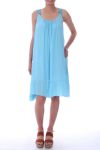 SATIN TRÄGERLOSEN KLEID HAT BLUMEN 0017 AZUR