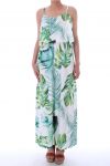 LANGES KLEID DRUCKT TROPICAL 0003 WEIß