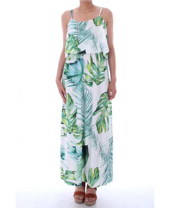 LANGES KLEID DRUCKT TROPICAL 0003 WEIß